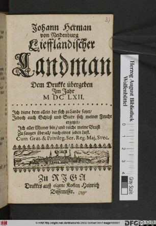 Johann Herman von Neidenburg Lieffländischer Landman