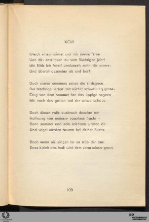 XCVII: Gleich einem winter war mir meine ferne