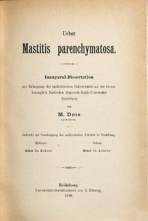 Über Mastitis parenchymatosa : Inaug. Diss.