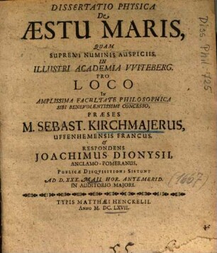 Dissertatio Physica De Aestu Maris
