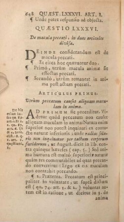 Quaestio LXXXVI. De macula peccati, in duos articulos divisa.