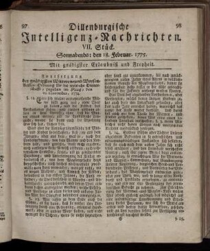 Sonnabends: den 18. Februar. 1775.