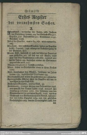 Erstes Register der vornehmsten Sachen