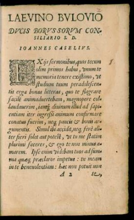 Laevino Bulovio Ducis Borussorum Consiliario S. D. Ioannes Caselius.