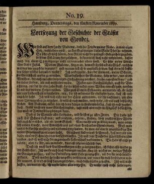 No. 19. Hamburg, Donnerstags, den fünften November 1739.