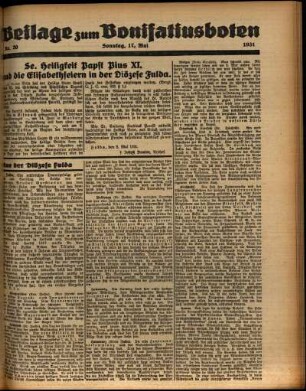 Zweite Ausgabe vom Sonntag, den 17. Mai 1931.