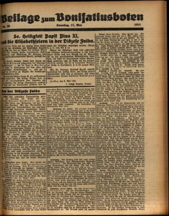 Zweite Ausgabe vom Sonntag, den 17. Mai 1931.