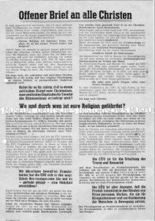 Flugblatt mit dem Text des "Offenen Briefes" von Otto Buchwitz an die christliche Bevölkerung, verbunden mit der Aufforderung, SED zu wählen