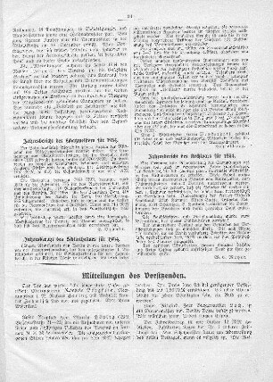 Mitteilungen des Vereinsvorsitzenden