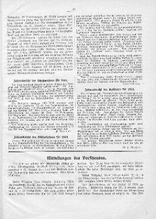 Mitteilungen des Vereinsvorsitzenden