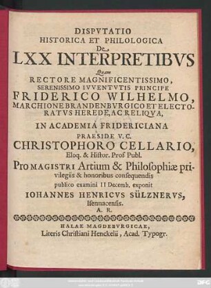 Disputatio Historica Et Philologica De LXX Interpretibus