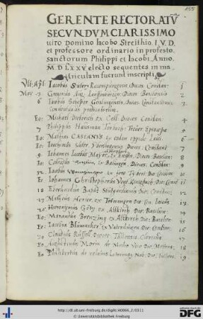 [fol. 155] Rektorat Jakob Streit 1575