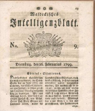 No. 9, Dienstag, den 26. Februarius 1799