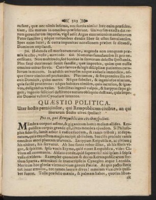 Quaestio Politica. Uter hostis perniciosior ...