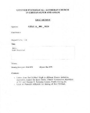 B.E.L.- Letter Despatched