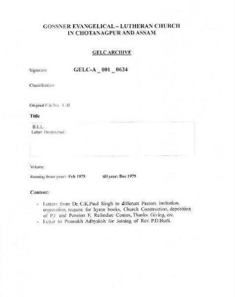 B.E.L.- Letter Despatched