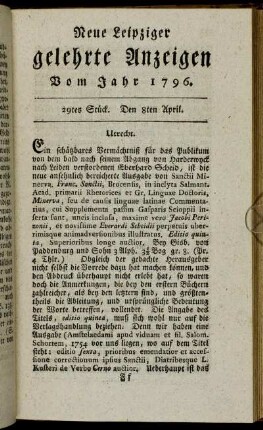 29tes Stück. Den 8ten April.