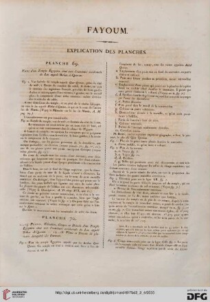 Fayoum: Explication des planches (69-72)