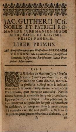 Jacobi Gutherii ... De iure manium, seu de ritu, more, et legibus prisci funeris, libri tres : cum quatuor indicibus, annexoque tractatu eiusdem de orbitate toleranda