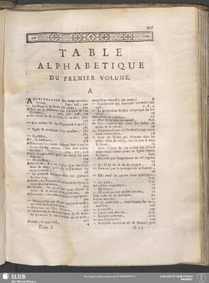 Table Alphabetique Du Premier Volume