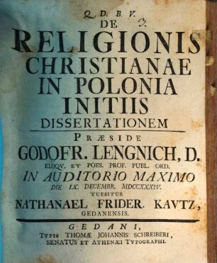 De religionis Christianae in Polonia initiis dissertatio