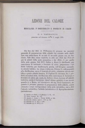 Azione Del Calore Sulla Mescolanza D' Isobutirrato E Formiato Di Calcio