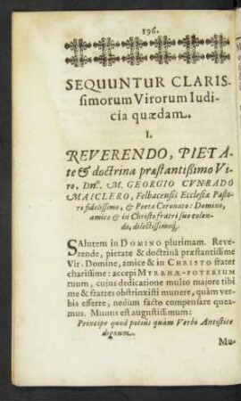 Sequuntur Clarissimorum Virorum Iudicia quaedam.