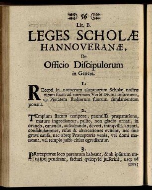 Lit. B. Leges Scholæ Hannoveranæ, ...