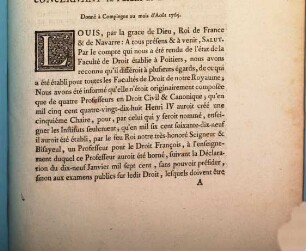 Edict du roy concernant la faculté de droit de Poitiers