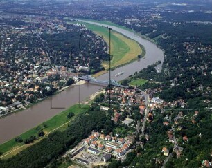 Loschwitzer Brücke (Blaues Wunder) zwischen Dresden-Blasewitz und Dresden-Loschwitz : Blickrichtung Nordwesten