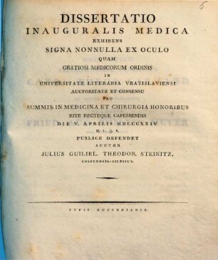 Diss. inaug. med. exhibens signa nonnulla ex oculo
