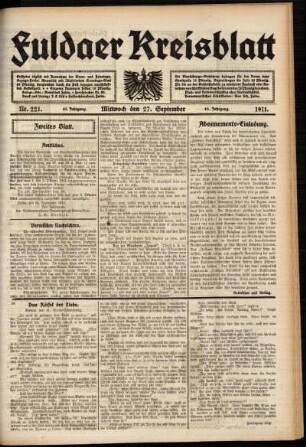 Zweite Ausgabe vom Mittwoch, den 27. September 1911.