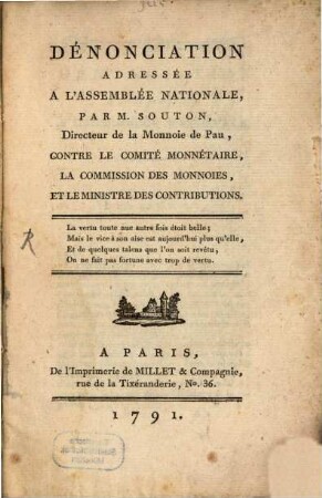 Dénonciation addressée à l'assemblée nationale