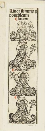 Linea Summorum Pontificium, aus: Hartmann Schedel, "Registrum huius operis libri cronicarum cu figuris et ymagibus ab inicio mudi", Nürnberg 12.7.1493, S. CXIIII verso