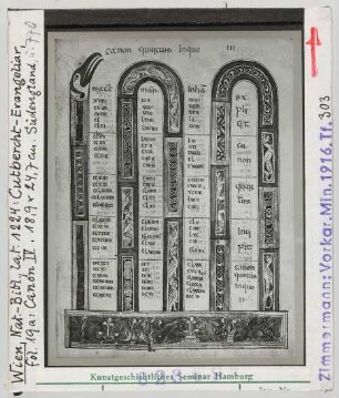 Wien, Nationalbibliothek: Cod. 1224, Cutbercht-Evangeliar, fol. 19a, Kanontafel IV