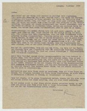 Brief von Raoul Hausmann an Elfriede Hausmann. Limoges