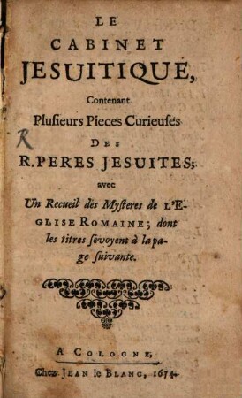 Le Cabinet Jesuitique