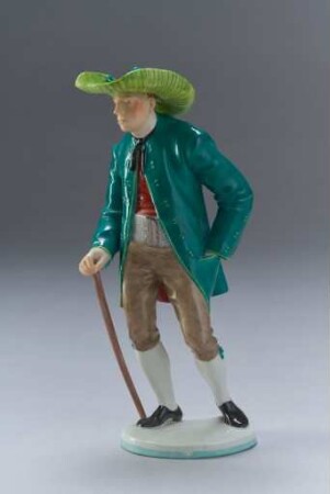 Porzellanfigur Jachenauer, an Stock gelehnt