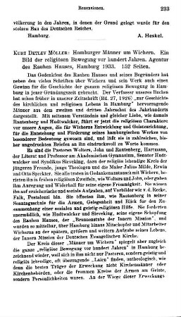 Möller, Kurt Detlev :: Hamburger Männer um Wichern, ein Bild der religiösen Bewegung vor hundert Jahren : Hamburg, Agentur des Rauhen Hauses, 1933