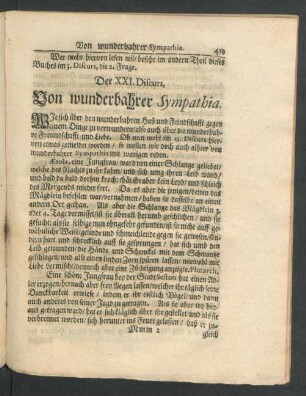 Der XXI. Discurs. Von wunderbahrer Sympathia.