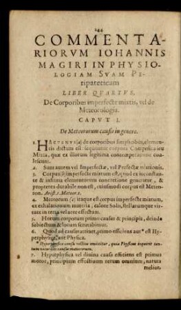 Caput I. De Meteororum causis in genere.