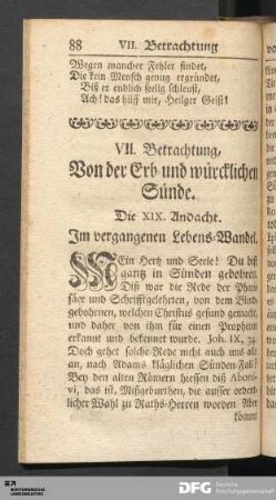 VII. Betrachtung, Von der Erb- und würcklichen Sünde. [XIX. bis XXI. Andacht]