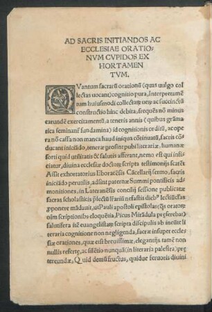 Ad Sacris Initiandos Ac Ecclesiae Orationum Cupidos Ex Hortamentum.