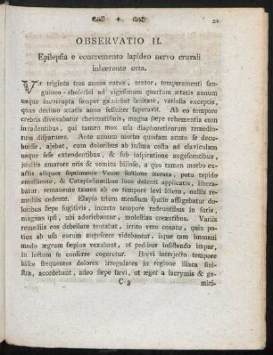 Observatio II. Epilepsia e concremento lapideo nervo crurali inhaerente orta.