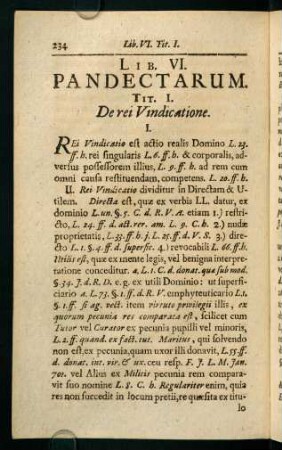 234-253, Tit. I. De rei Vindicatione - Tit. III. Di ager vectigalis, id est emphyteuticarius, petatur