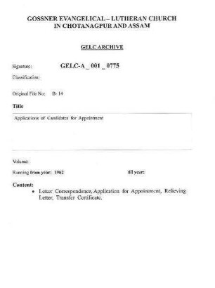 Applications of Candidates for Appointment