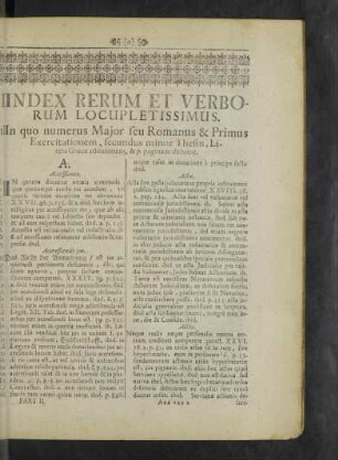 Index rerum et verborum locupletissimus.