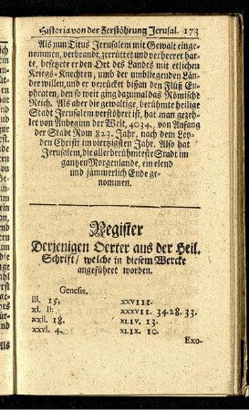 Register Derjenigen Oerter aus der Heil. Schrift/ welche in diesem Wercke angeführet worden.
