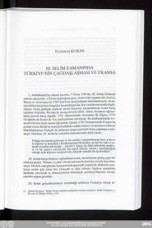 Ercüment Kuran III. Selım Zamaninda Türkıye'Nın Çaǧdaşlaşmasi Ve Fransa