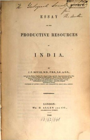 Essay on the productive resources of India